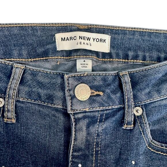 Marc New York Women's Rhinestone Studded Wide Leg Jeans Size 4 Medium Wash Blue - Picture 5 of 8